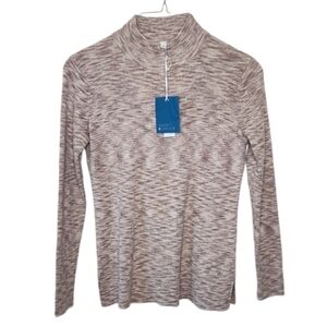 Market & Spruce Mock Turtleneck Long Sleeve Ribbed Sweater Taupe Size L